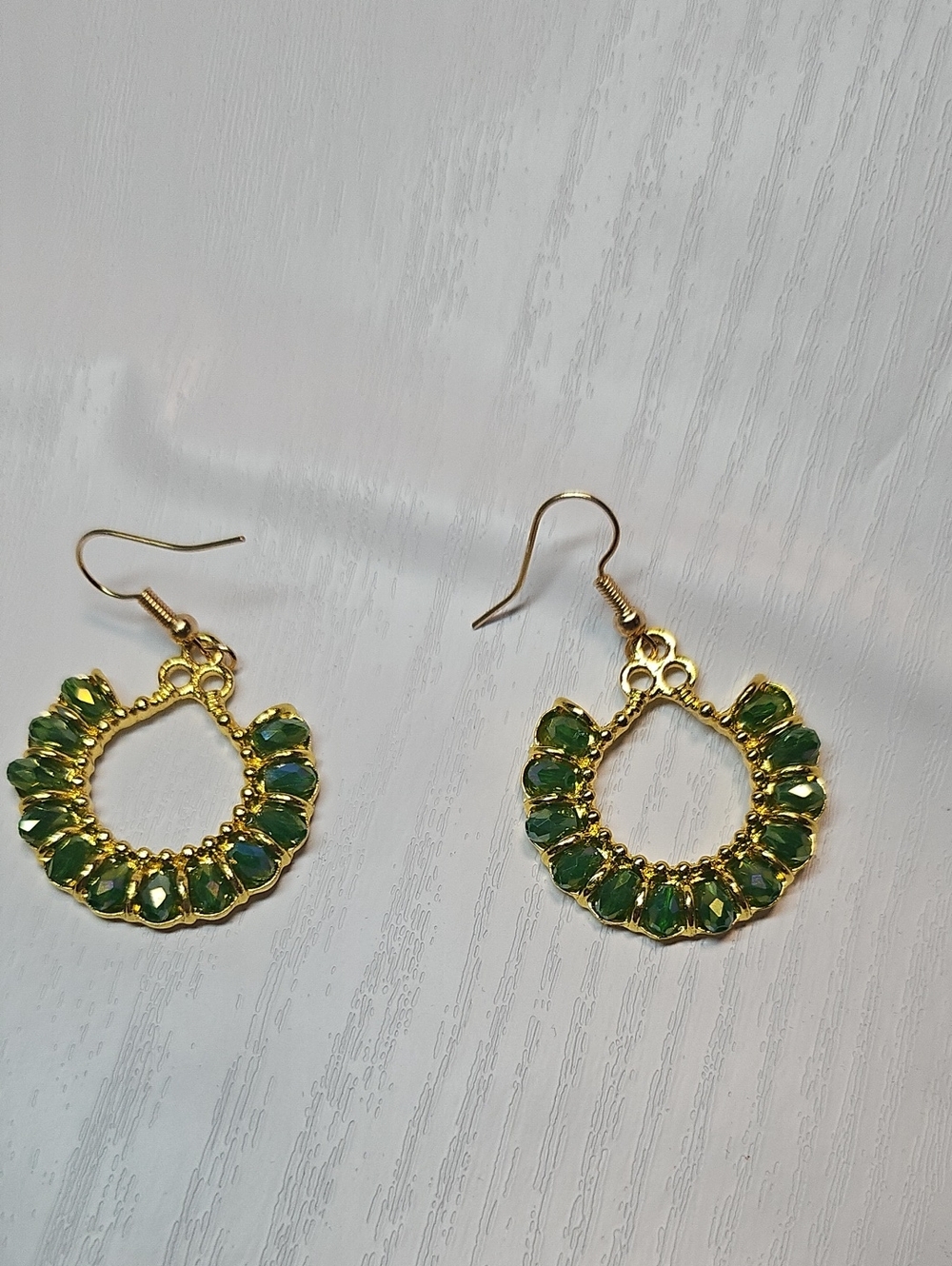 Gold Hoop Earrings with Green  Accents